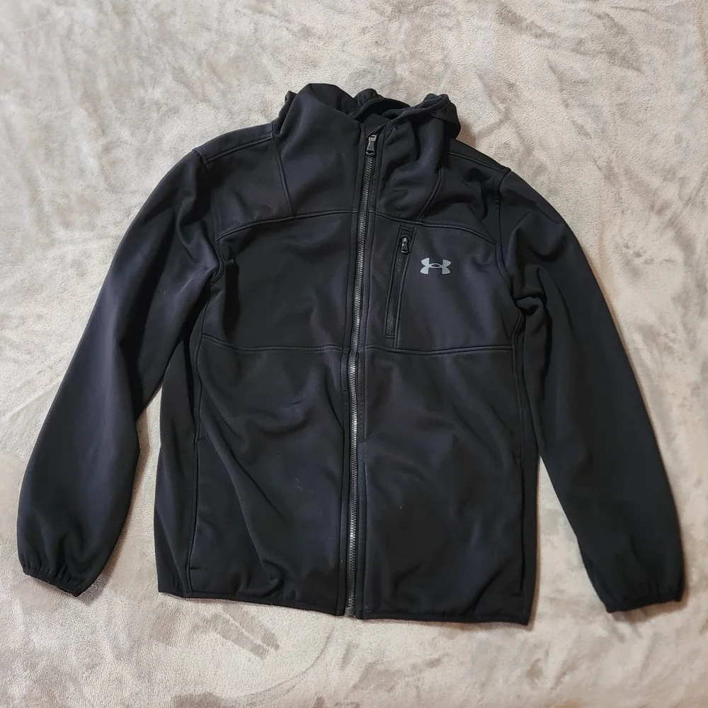 Under Armour Jacket | Black Softshell Zip Up Fleece Lined Hoodie| Youth Large